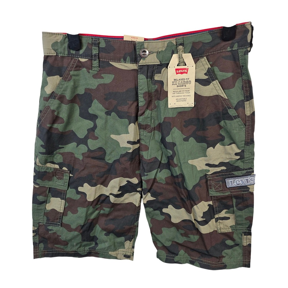 Levis Boys Relaxed Fit Cargo Shorts Camo Green Brown Size 18 Reg 29  Pockets NWT